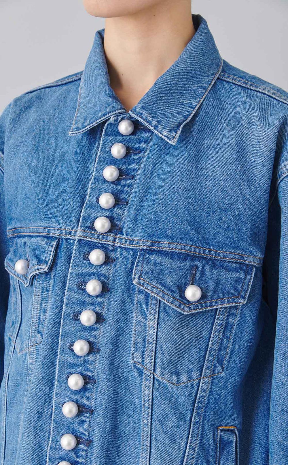 オーバーサイズパールボタンデニムブルゾン