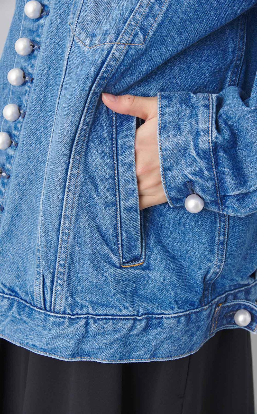 オーバーサイズパールボタンデニムブルゾン