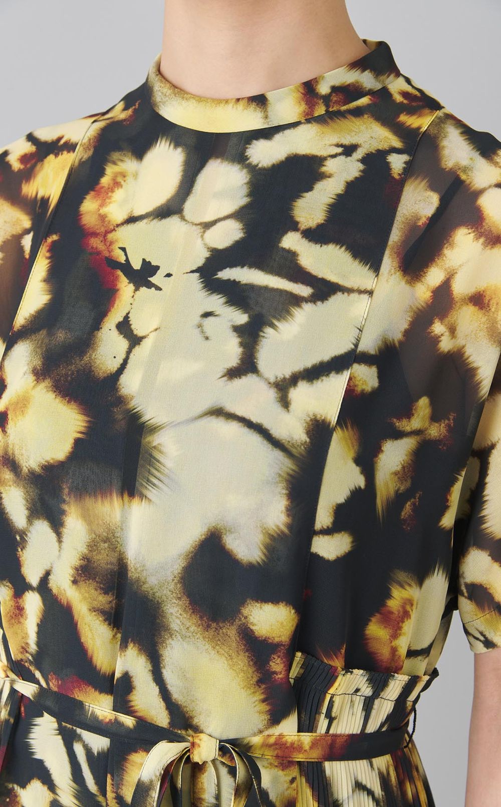 プリントサイドプリーツロングワンピース