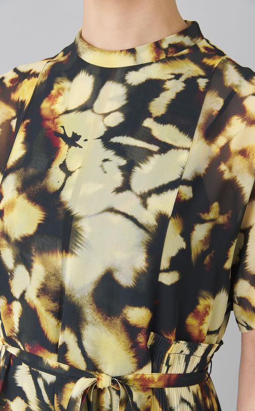 プリントサイドプリーツロングワンピース