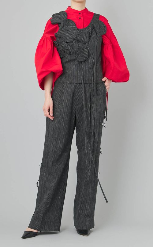 コットンポプリンバルーンスリーブブラウス