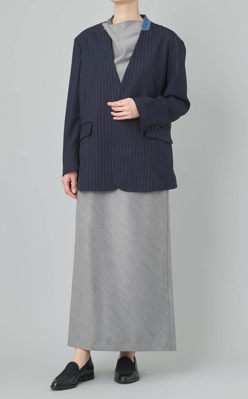 デニムコンビノーカラージャケット