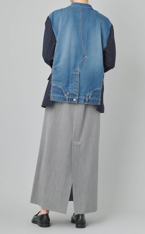 デニムコンビノーカラージャケット