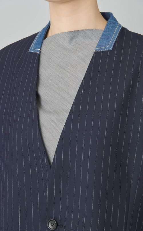 デニムコンビノーカラージャケット