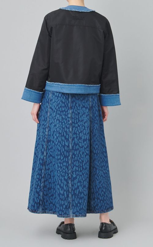 デニム切替ナイロンノーカラーブルゾン