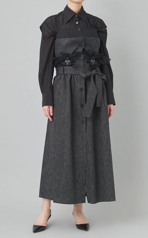 ストライプ切替モチーフ付ワンピース