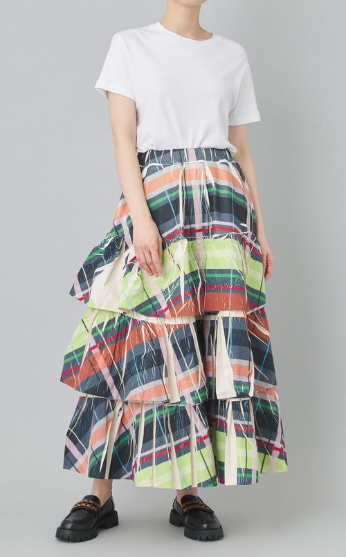 チェックプリントティアードスカート