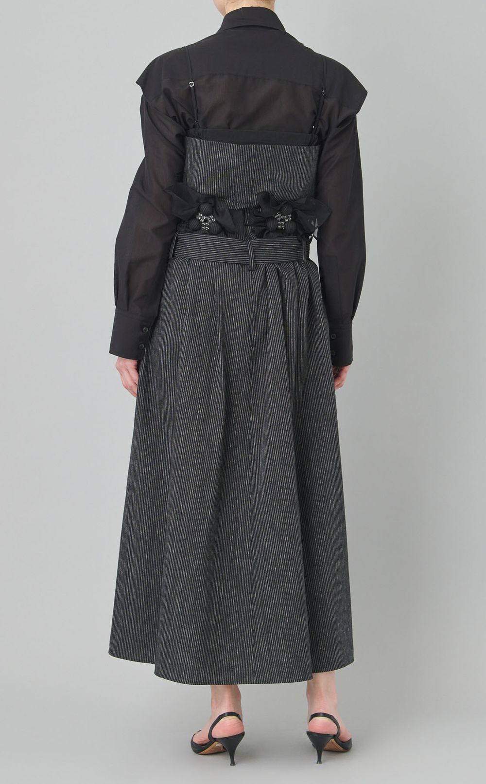 ストライプ切替モチーフ付ワンピース