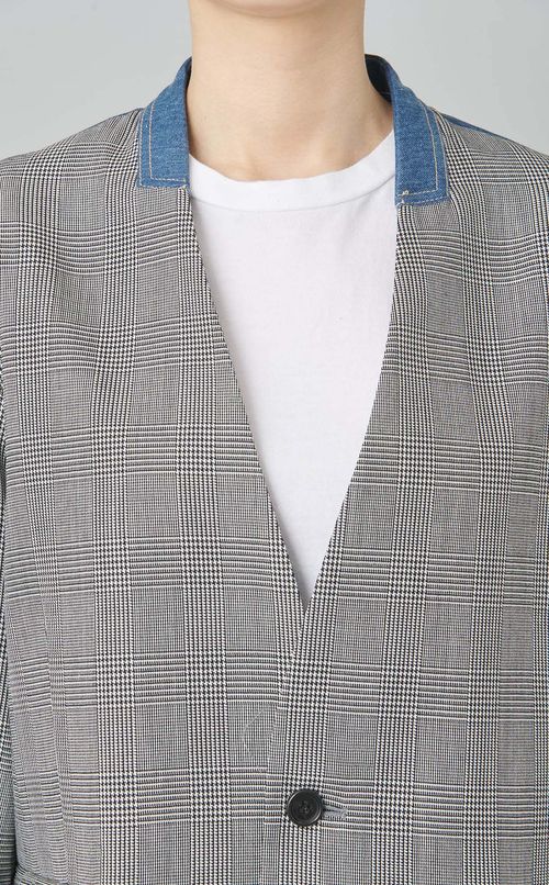 デニムコンビノーカラージャケット