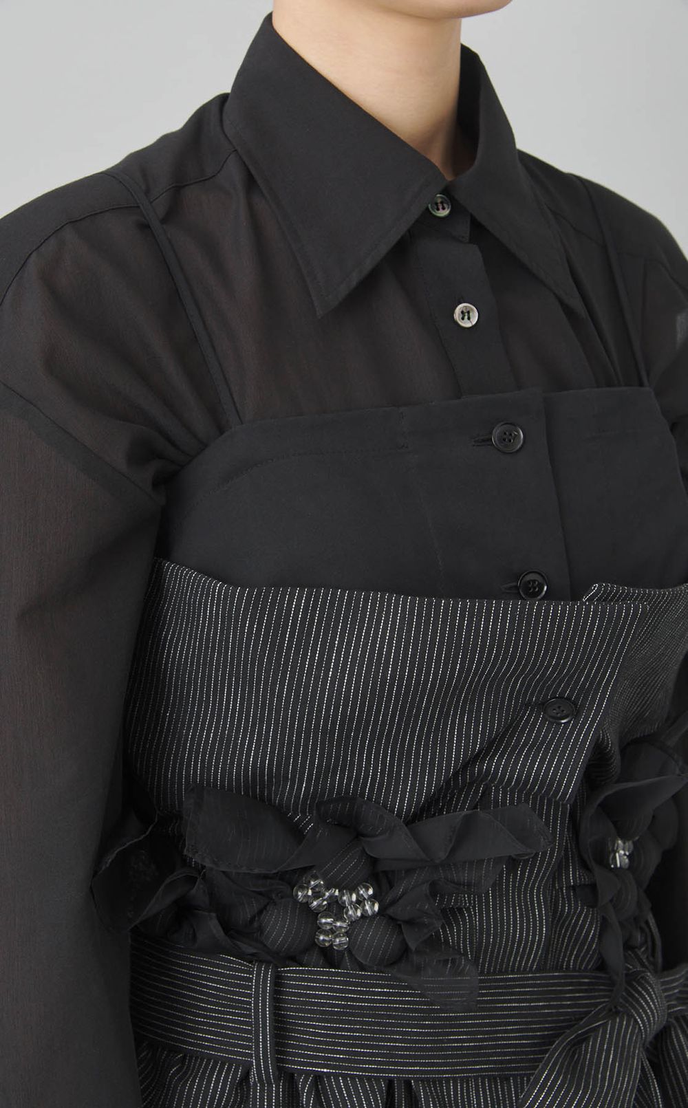 ストライプ切替モチーフ付ワンピース