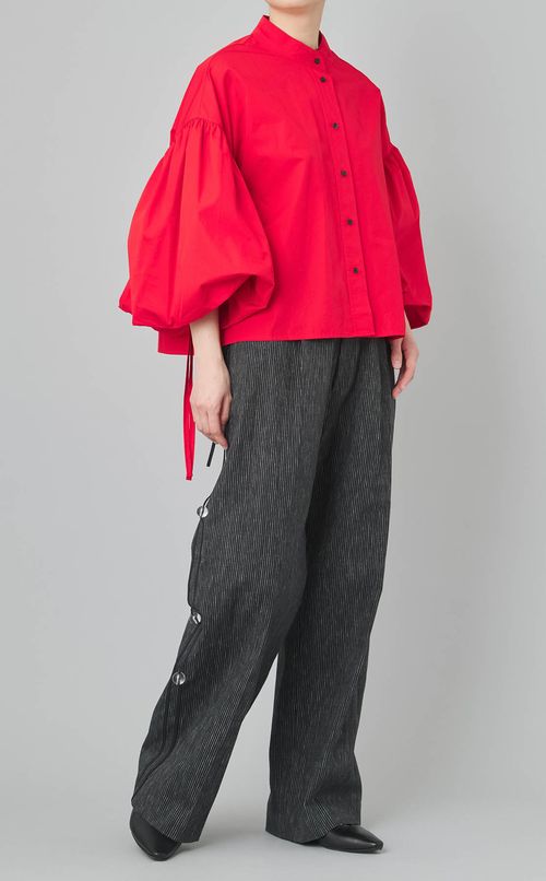 コットンポプリンバルーンスリーブブラウス