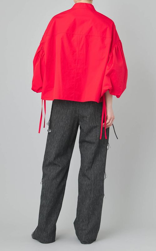 コットンポプリンバルーンスリーブブラウス