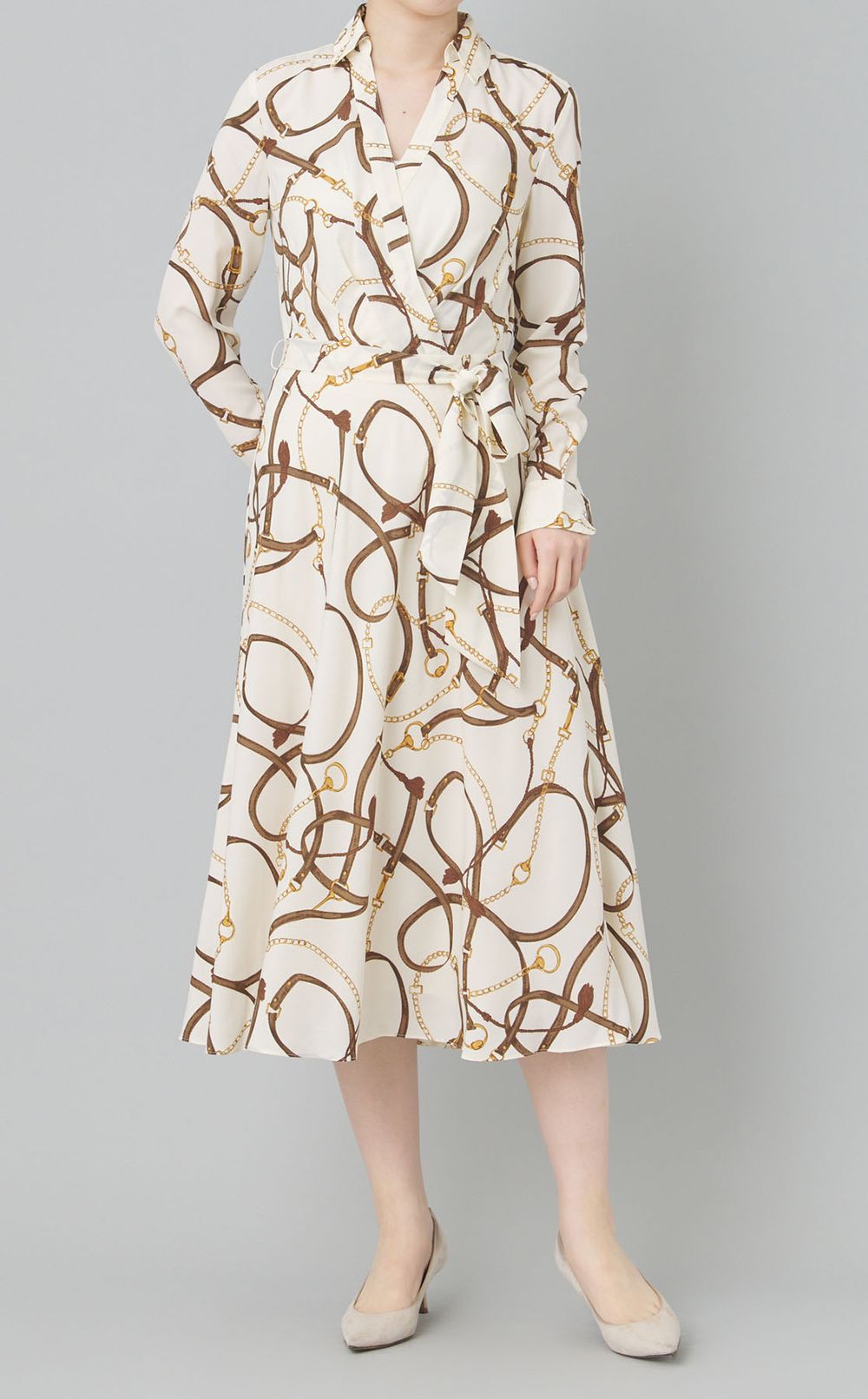チェーンプリントカシュクールワンピース