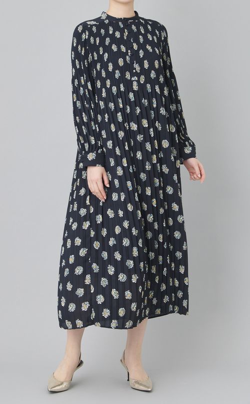 プリントプリーツシャツドレス