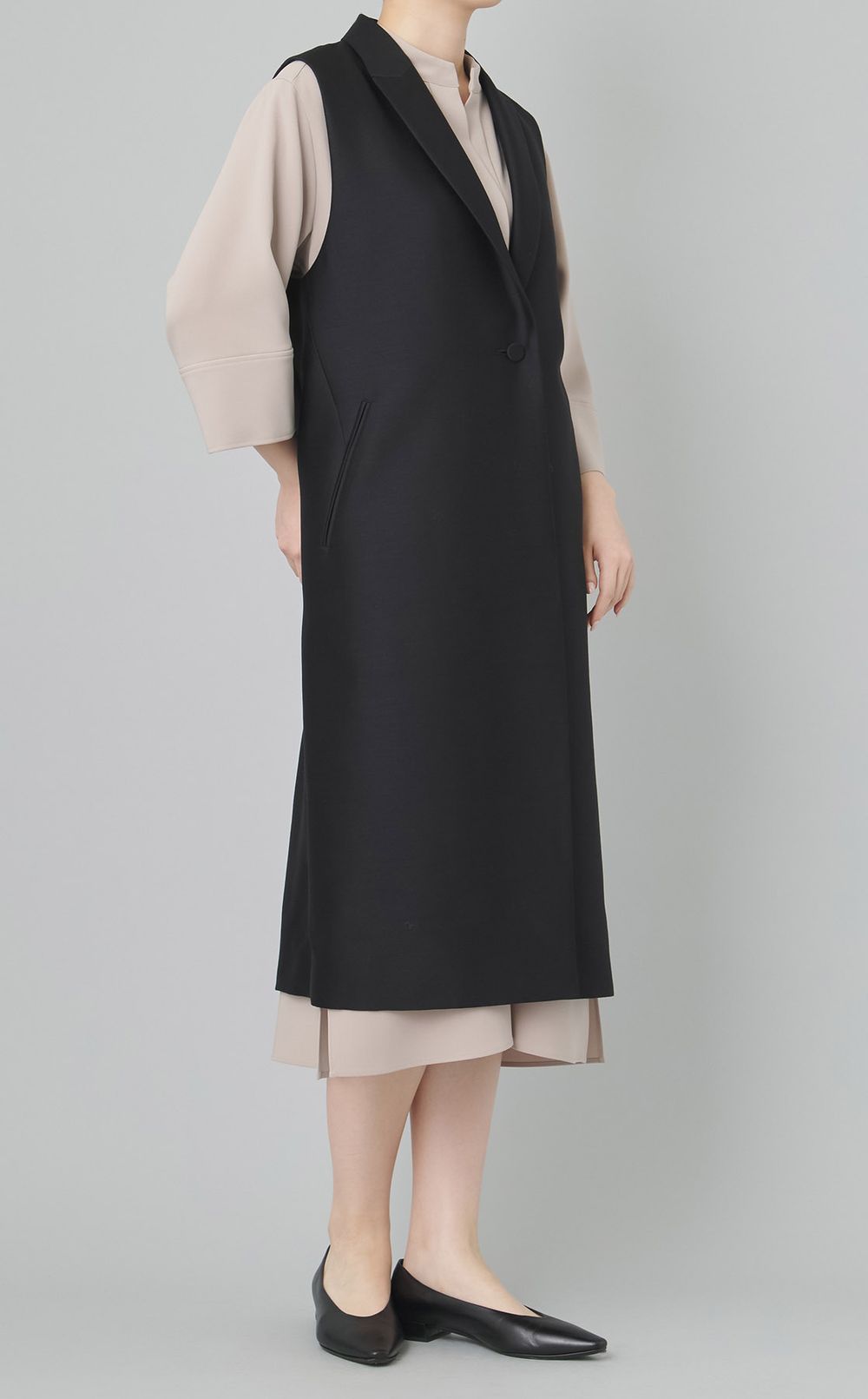 ウールシルクタッサーロングジレ