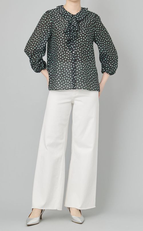 シアーフラワープリントフレアタイブラウス