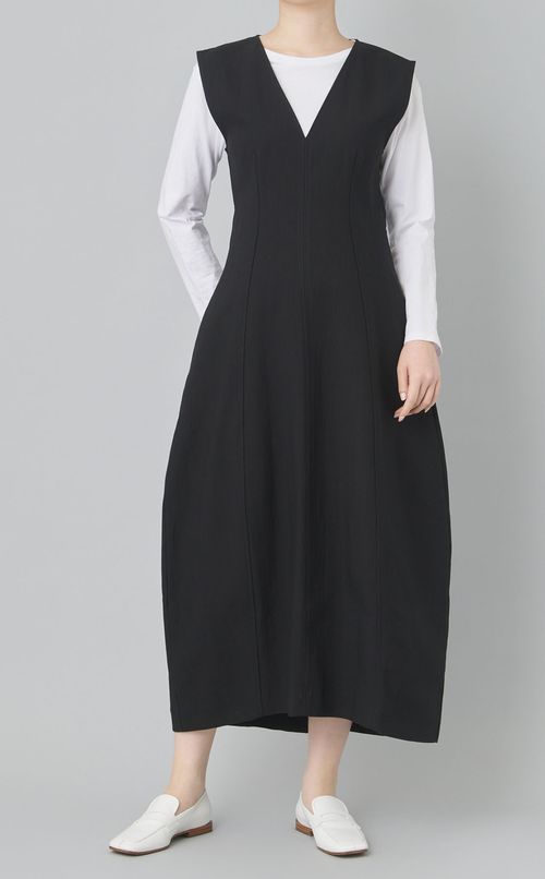 ダブルコットンVネックバルーンワンピース
