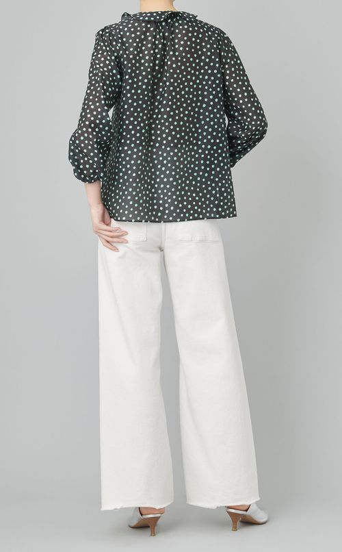 シアーフラワープリントフレアタイブラウス