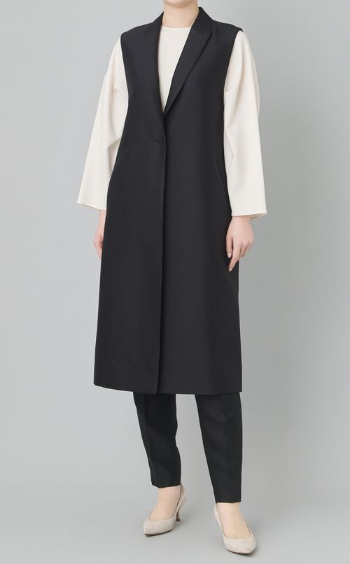 ウールシルクタッサーロングジレ