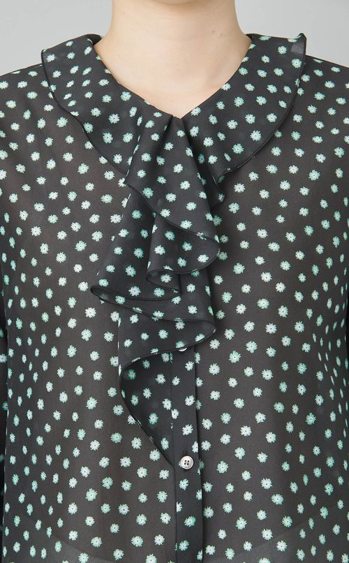 シアーフラワープリントフレアタイブラウス