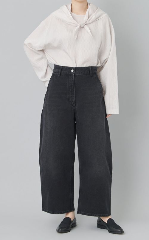 クリンクルストライプスカーフブラウス