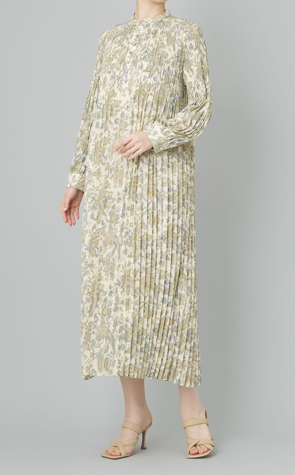 プリントプリーツシャツドレス