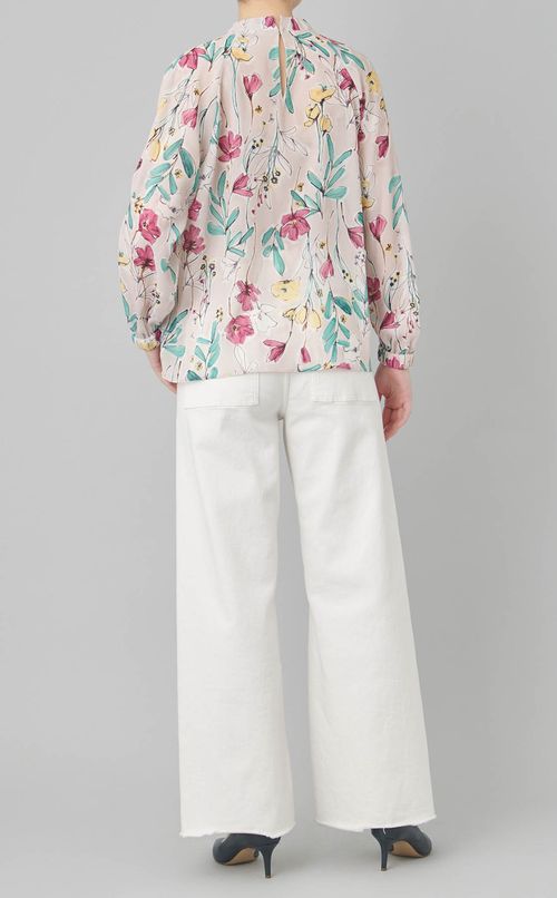 フラワープリントボウタイギャザーブラウス