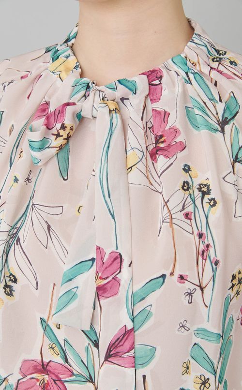フラワープリントボウタイギャザーブラウス
