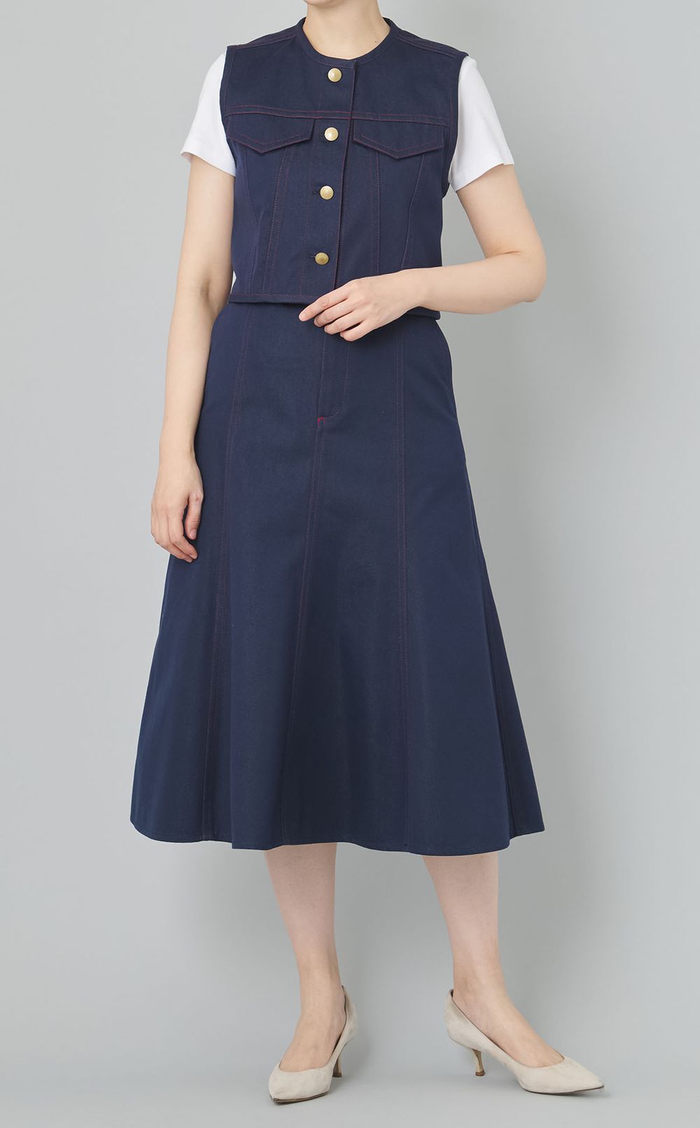 デニムクロップドジレ