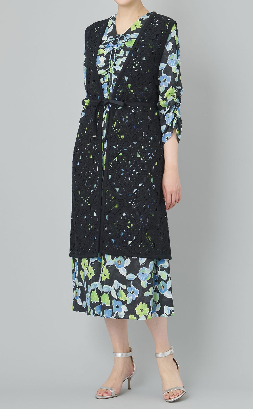 フラワープリントギャザーワンピース