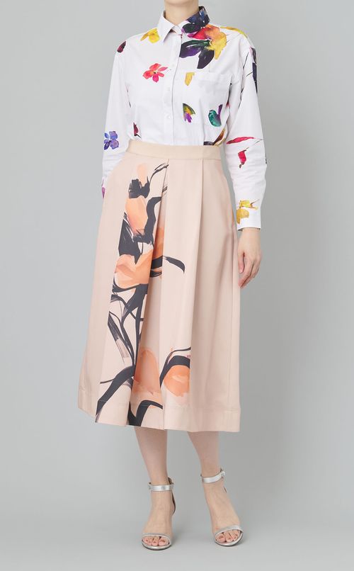 フラワープリントフレアミディスカート