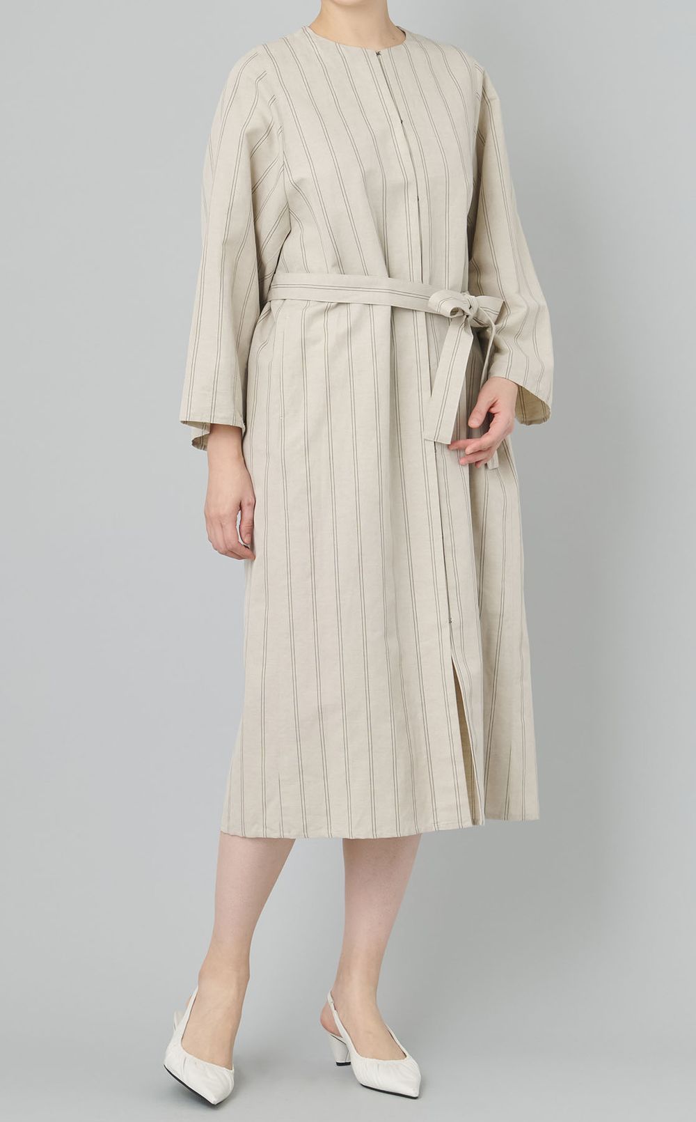 コットンリネンベルトドレス