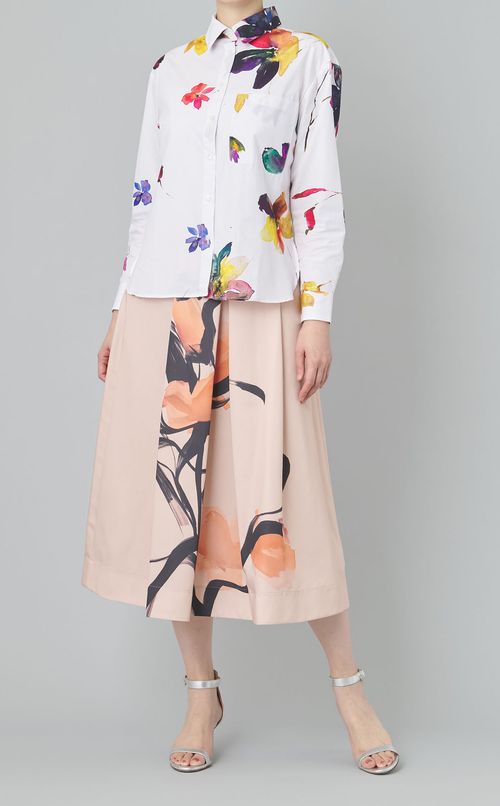 フラワープリントフレアミディスカート