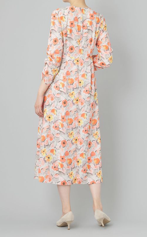 フラワープリントギャザーワンピース