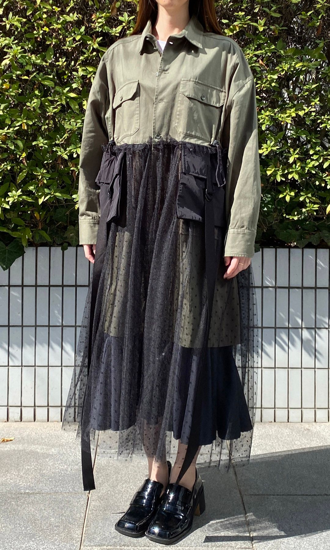 REDValentino｜チュール付ミリタリーデザインワンピース