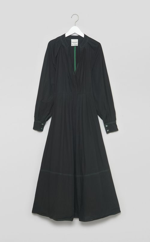 【reADdress】タックギャザーVネックロングドレス