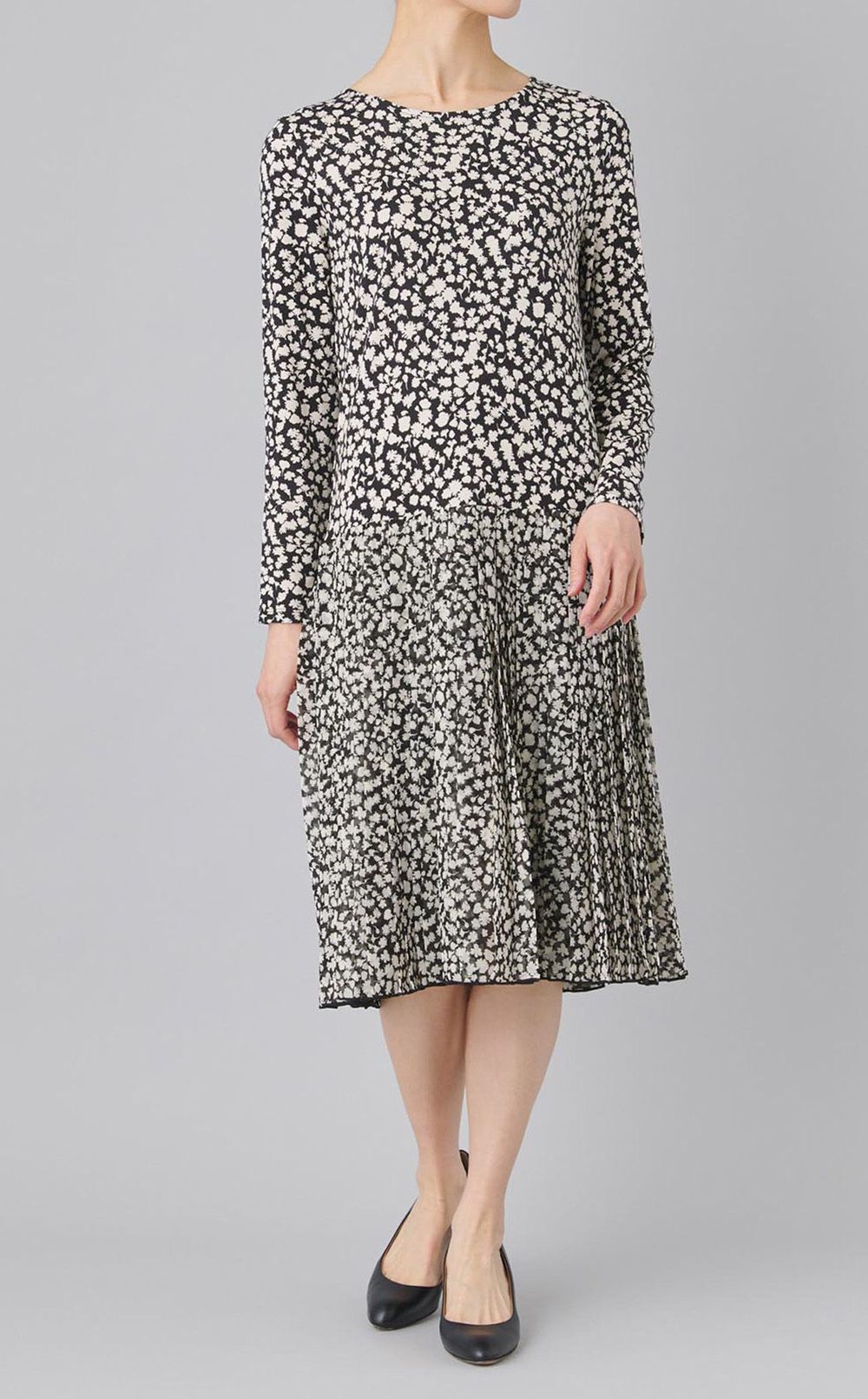 フラワープリント切替ジャージワンピース