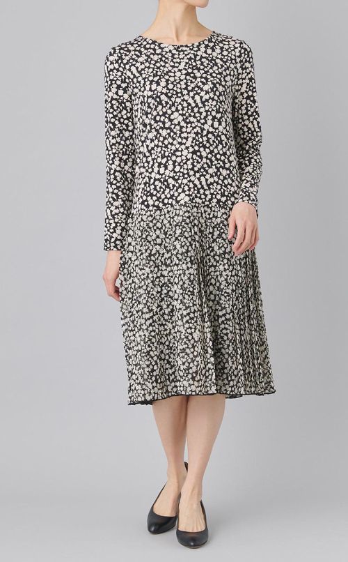 フラワープリント切替ジャージワンピース