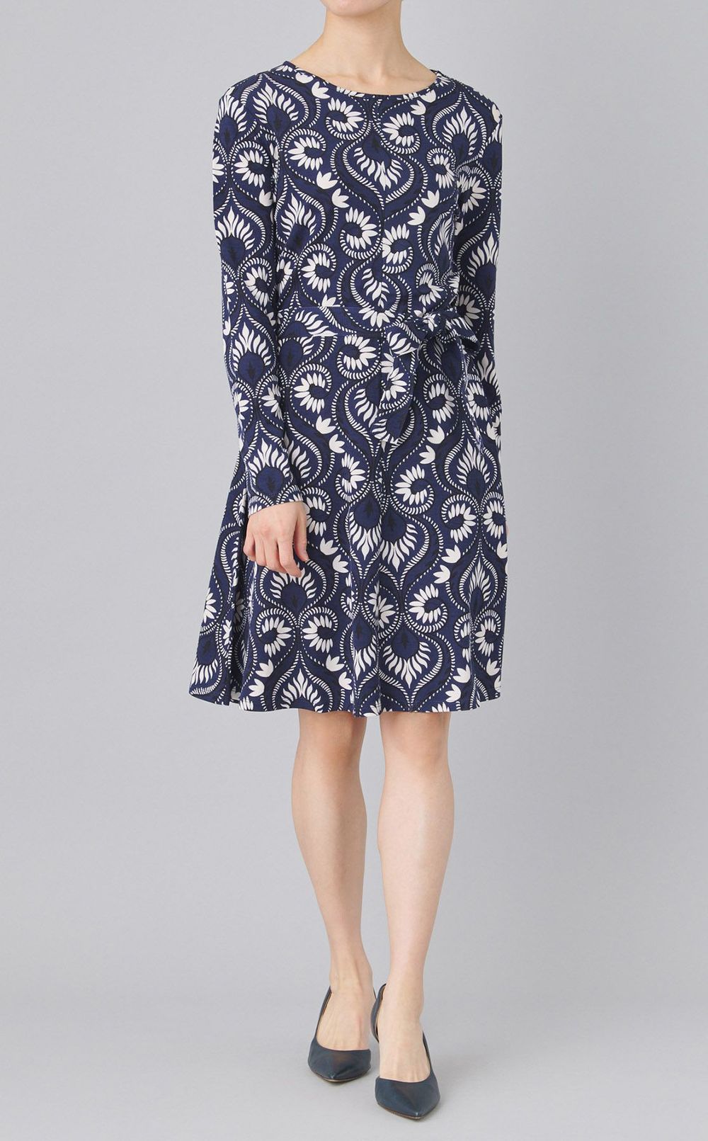 プリントベルテッドジャージワンピース