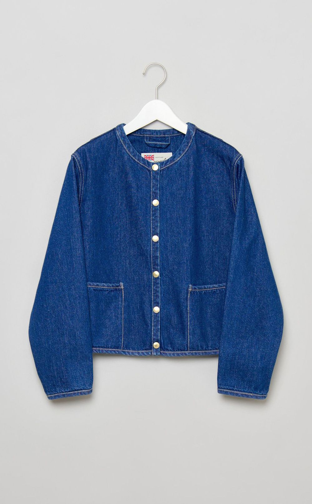 ノーカラーデニムジャケット