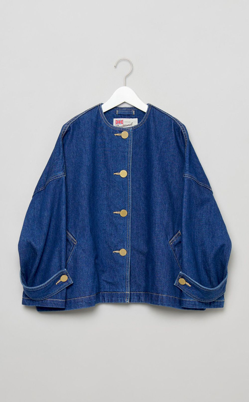 ノーカラーデニムミディコート