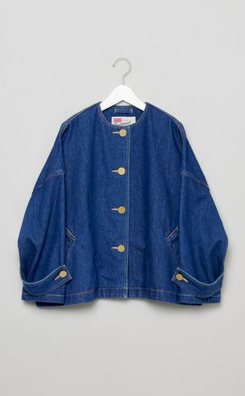 ノーカラーデニムミディコート