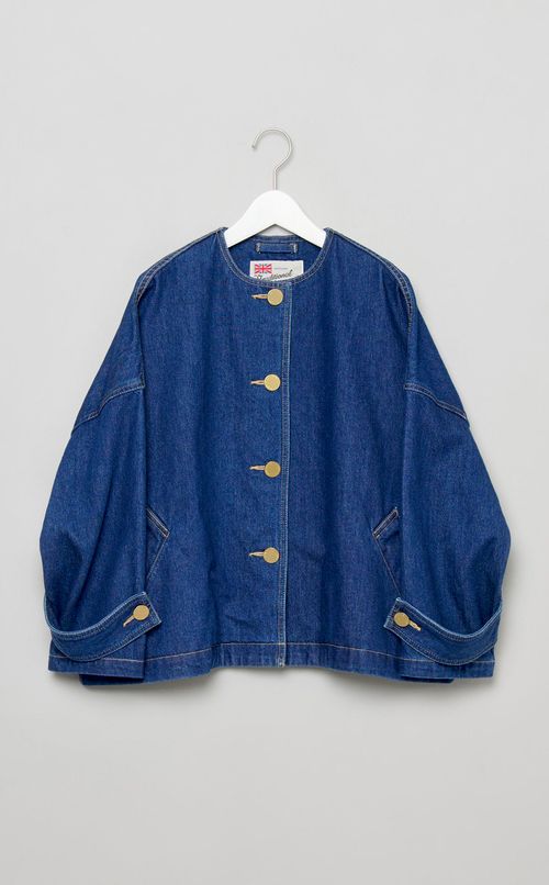 ノーカラーデニムミディコート