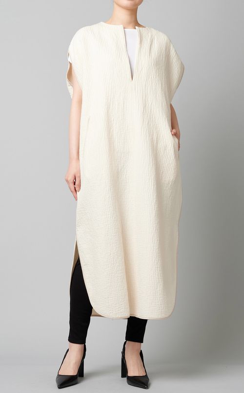 コットンキーネックロングワンピース