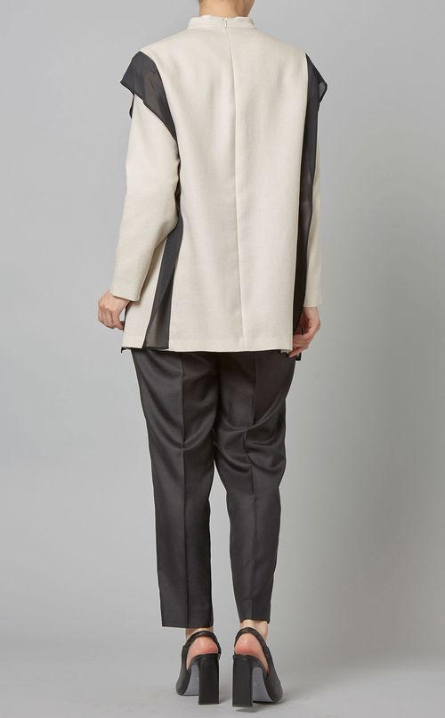 ショルダーシフォンバイカラーブラウス