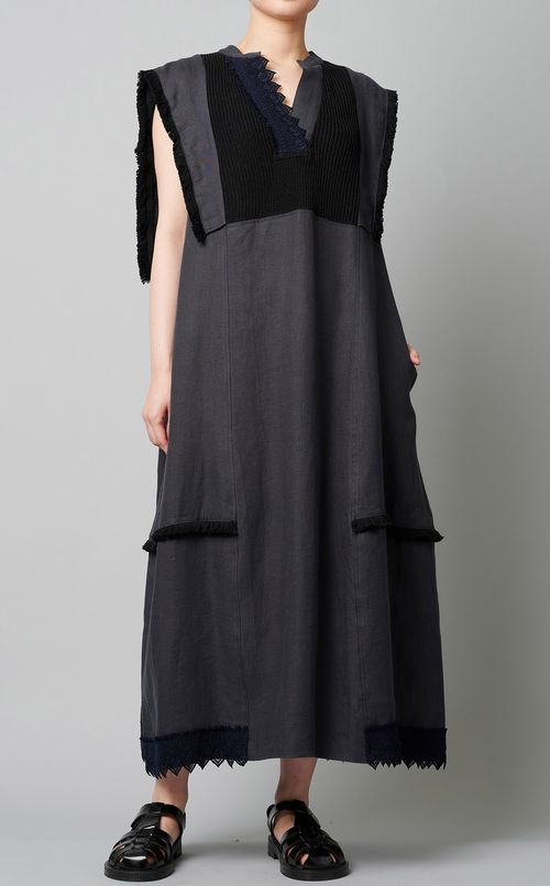 フレンチスリーブリネンワンピース