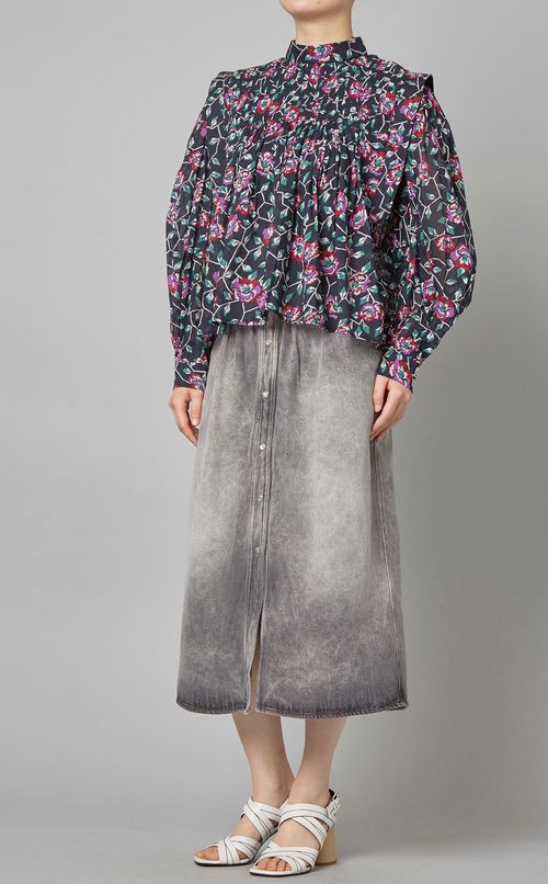 プリントピンタックパフスリーブブラウス