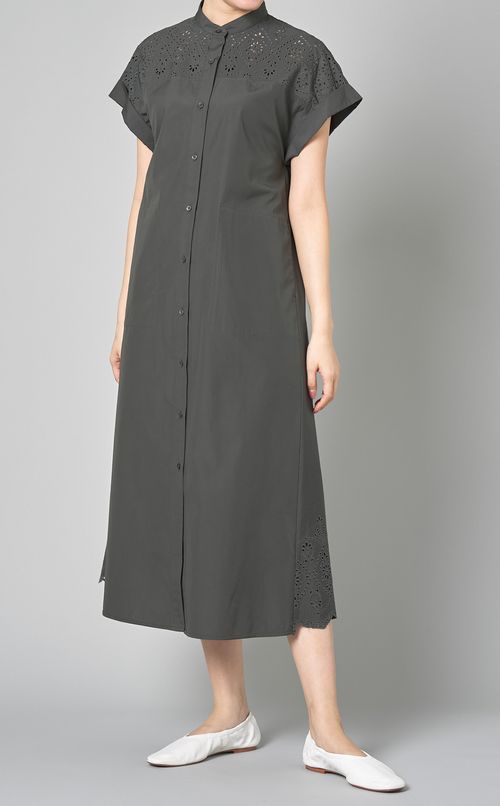 ノーカラーレースシャツワンピース