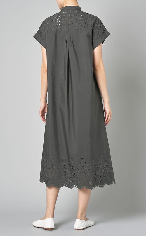 ノーカラーレースシャツワンピース
