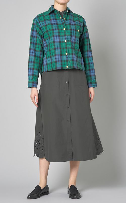 ノーカラーレースシャツワンピース